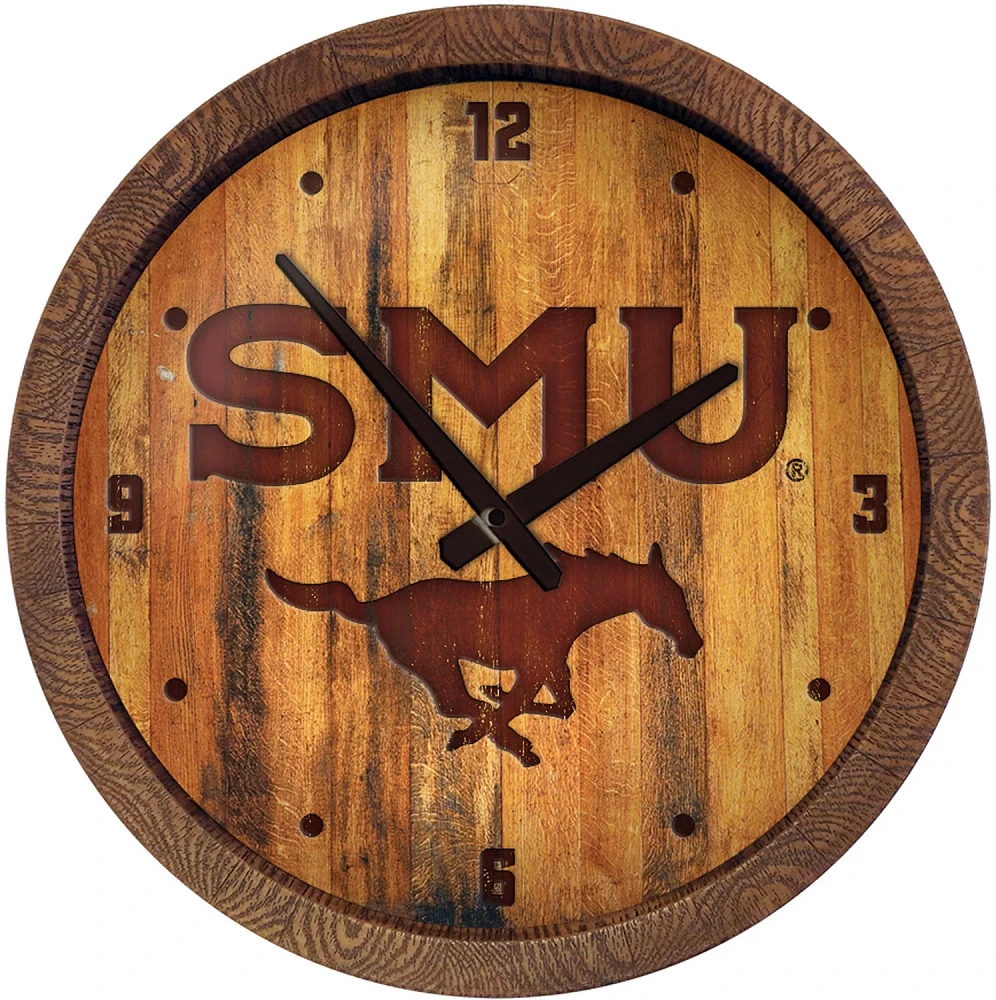 The Fan-Brand Southern Methodist University SMU Branded Faux Barrel Top Clock                                                   