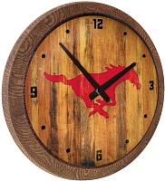 The Fan-Brand Southern Methodist University Weathered Faux Barrel Top Clock                                                     