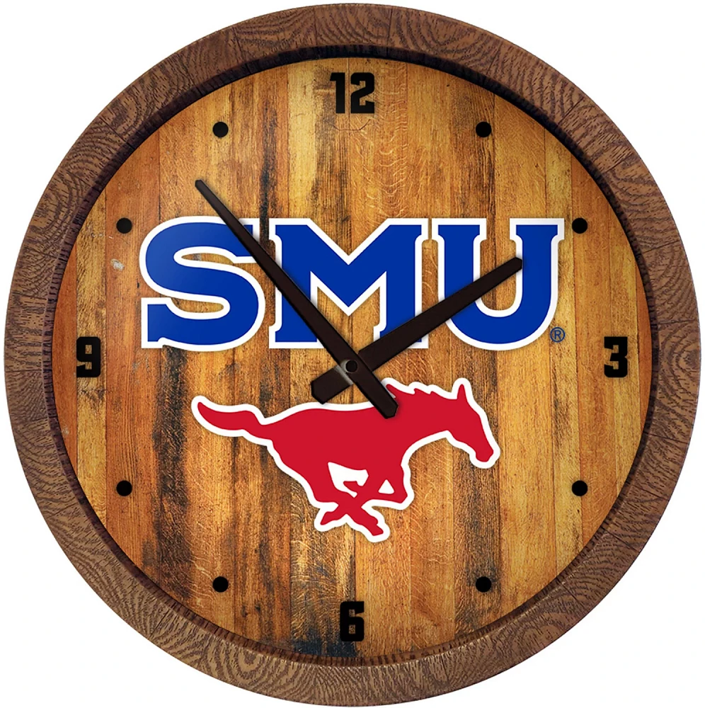 The Fan-Brand Southern Methodist University SMU Faux Barrel Top Clock                                                           