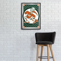 The Fan-Brand University of Miami Team Spirit Mascot Framed Mirrored Wall Sign                                                  