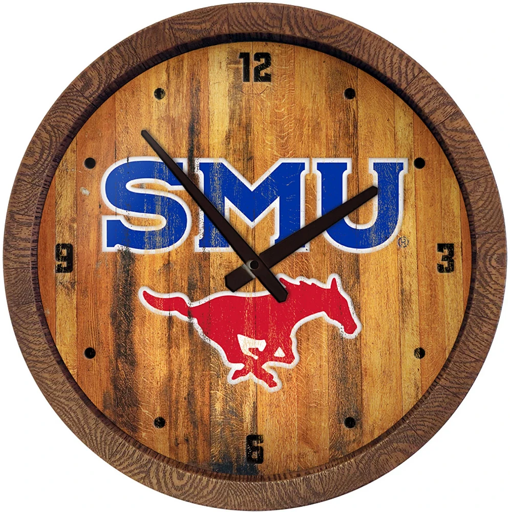 The Fan-Brand Southern Methodist University SMU Weathered Faux Barrel Top Clock                                                 