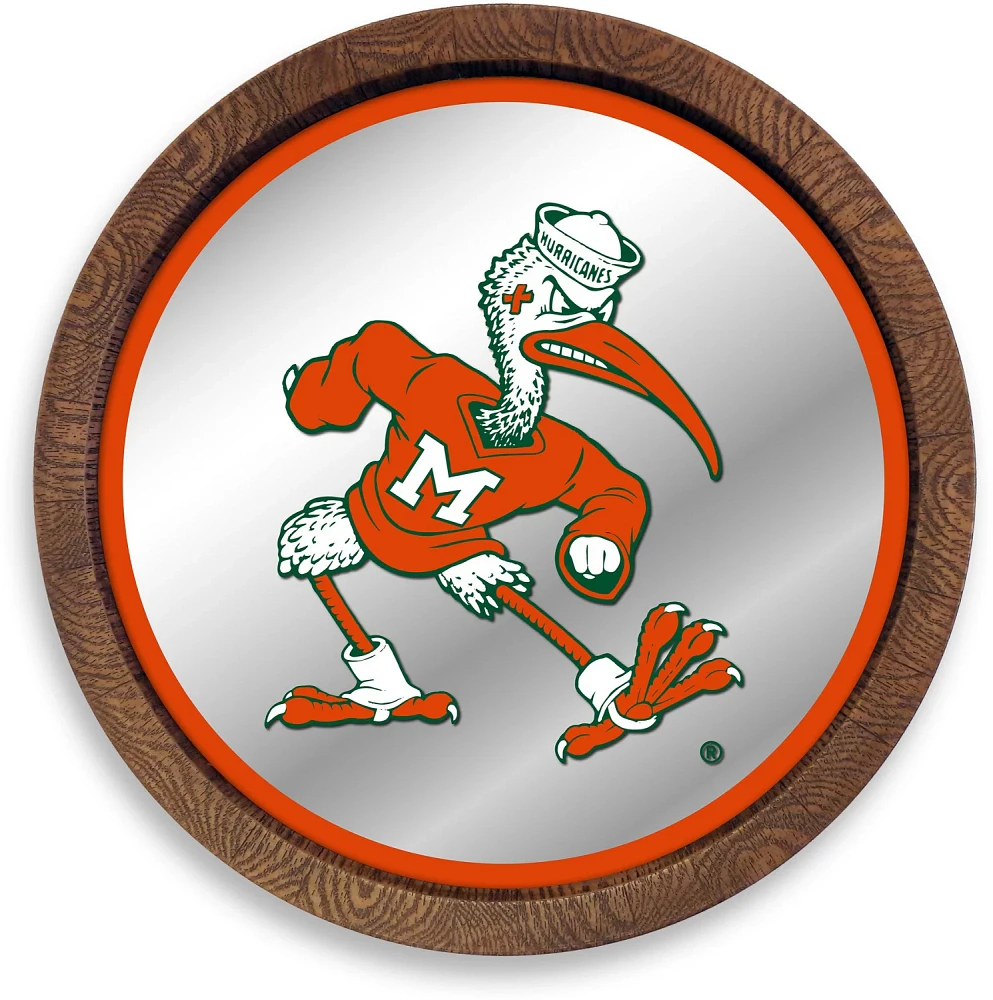 The Fan-Brand University of Miami Mascot Faux Barrel Top Mirrored Sign                                                          