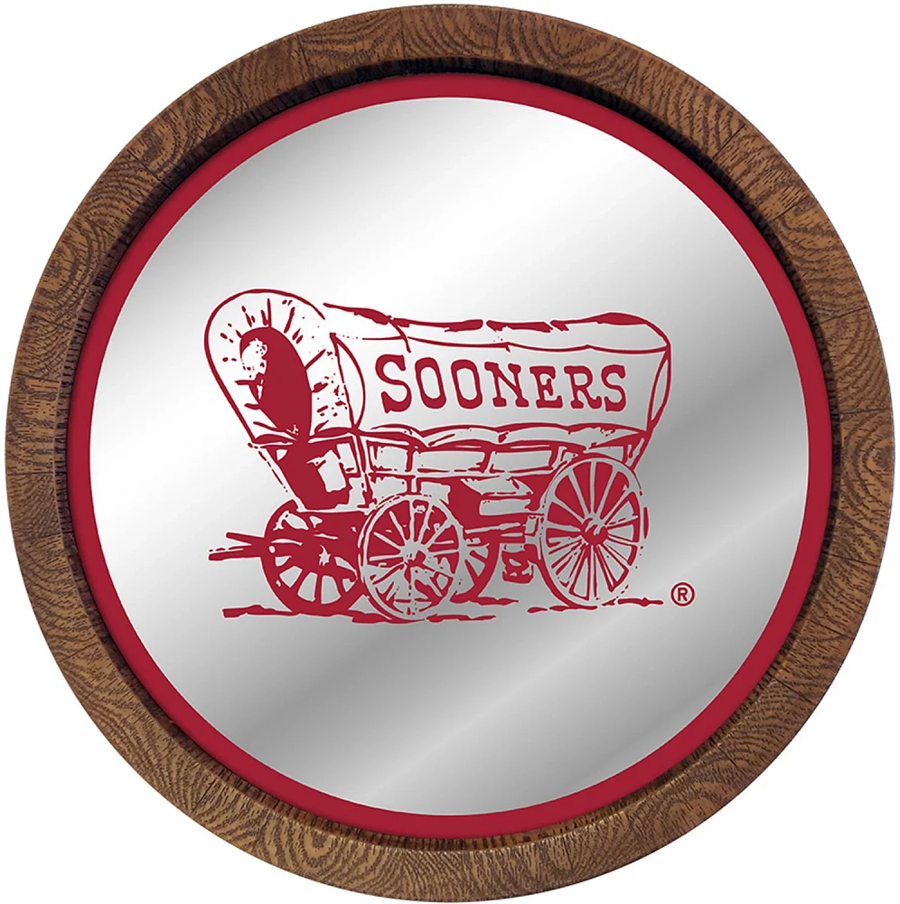 The Fan-Brand University of Oklahoma Wagon Barrel Top Mirrored Wall Sign                                                        