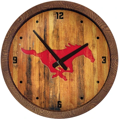 The Fan-Brand Southern Methodist University Weathered Faux Barrel Top Clock                                                     