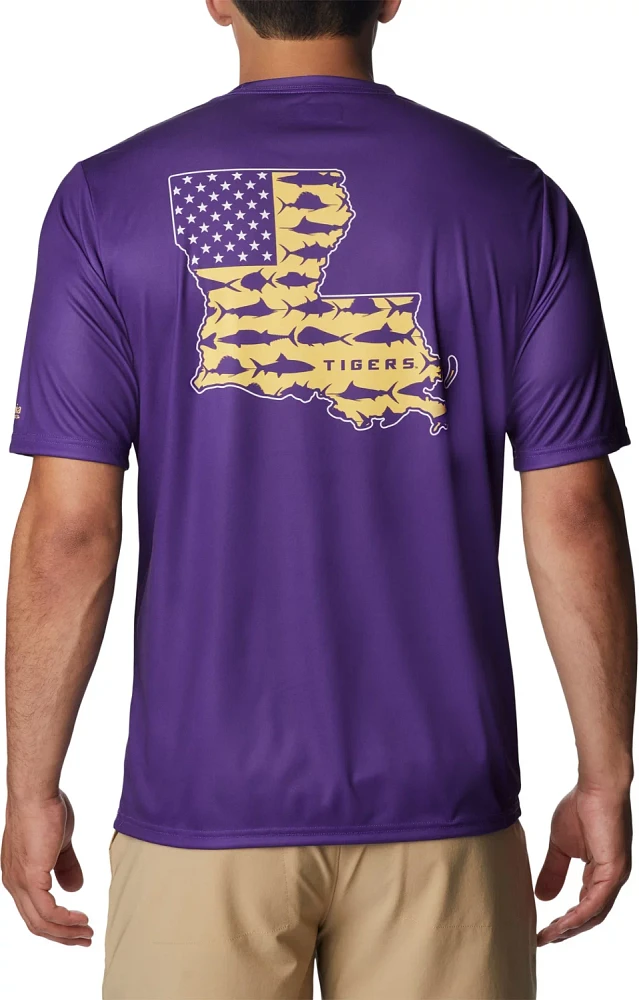 Columbia Sportswear Men's Louisiana State University Flag Terminal Tackle Short Sleeve Shirt