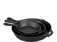 Stansport Pre-Seasoned Cast Iron Frying Pan 3-Piece Set                                                                         