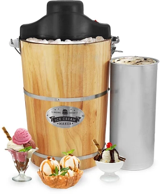 Elite Gourmet 6 qt Electric Motorized Old Fashioned Bucket Ice Cream Maker and Hand Crank                                       