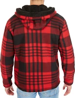 Smith's Workwear Men's Butter-Sherpa Lined Plaid Polar Fleece Full Zip Hooded Jacket