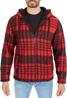 Smith's Workwear Men's Butter-Sherpa Lined Plaid Polar Fleece Full Zip Hooded Jacket