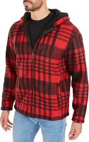 Smith's Workwear Men's Butter-Sherpa Lined Plaid Polar Fleece Full Zip Hooded Jacket