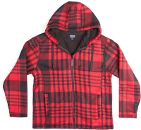 Smith's Workwear Men's Butter-Sherpa Lined Plaid Polar Fleece Full Zip Hooded Jacket