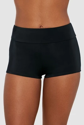 Freely Women's Solid Banded High-Waisted Swim Boy Shorts