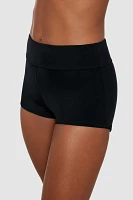 Freely Women's Solid Banded High-Waisted Swim Boy Shorts