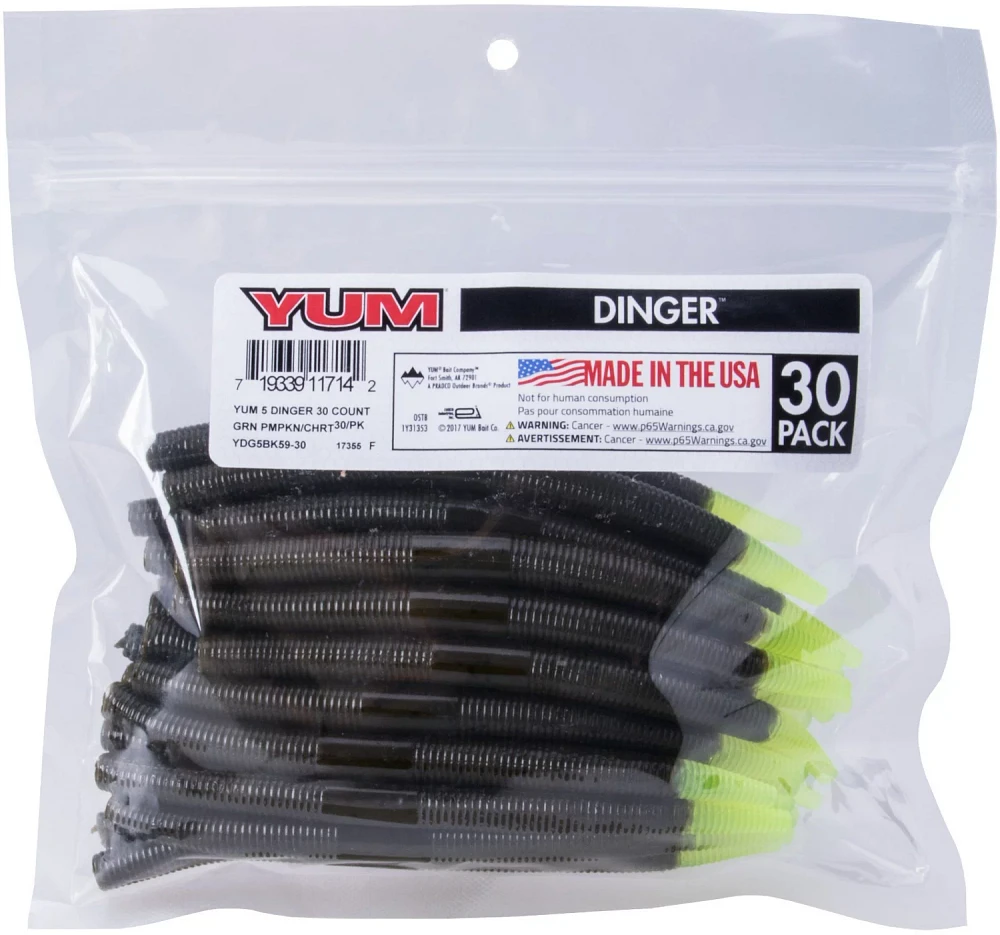 YUM Bulk 5 in Dinger Baits 30-Pack                                                                                              