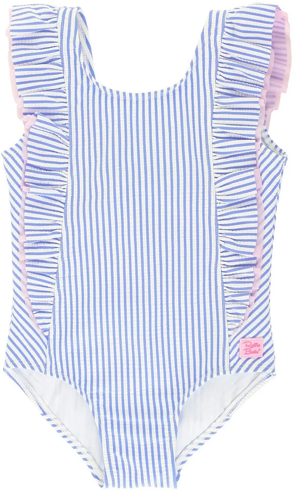 RuffleButts Girls' Seersucker Waterfall One Piece Swimsuit