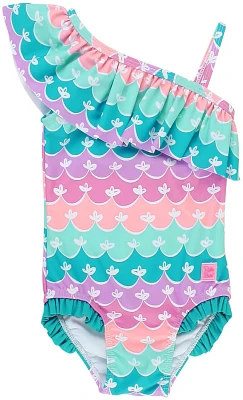 RuffleButts Girls' Mermaid One Shoulder Ruffle Piece Swimsuit