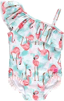 RuffleButts Girls' Vibrant Flamingo Ruffle One Piece Swimsuit