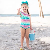 RuffleButts Toddler Girls' Mermaid One Shoulder Ruffle One Piece Swimsuit                                                       