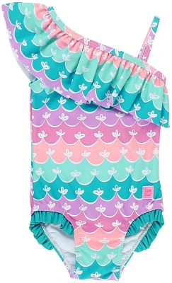 RuffleButts Toddler Girls' Mermaid One Shoulder Ruffle One Piece Swimsuit                                                       