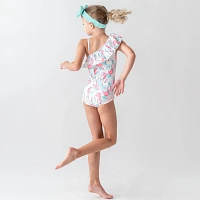 RuffleButts Girls' Vibrant Flamingo Ruffle One Piece Swimsuit