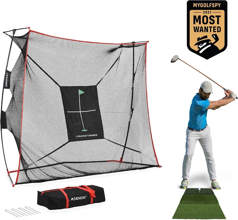 Rukket Sports 9x7ft Haack Pro Golf Net With Tri-Turf Mat                                                                        