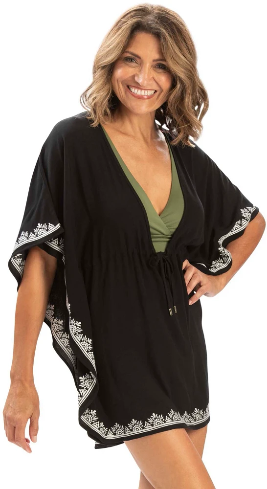 Dolfin Women's Aquashape Solid Deep V-neck Kaftan Cover-Up