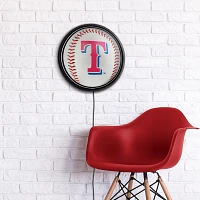 The Fan-Brand Texas Rangers Baseball Round Slimline Lighted Wall Sign                                                           