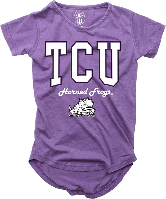 Wes and Willy Girls' Texas Christian University Boatneck Burnout Graphic T-shirt