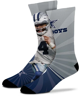 For Bare Feet Adults' Dallas Cowboys Dak Prescott 4 Record Breaker Crew Socks                                                   