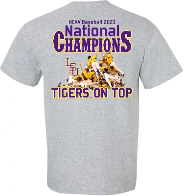 Bayou Apparel Men's Louisiana State University 2023 College World Series Baseball National Champs Dogpile Short Sleeve T-Shirt