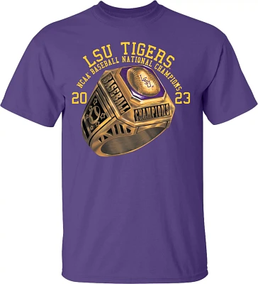 Bayou Apparel Men's LSU 23 College World Series Baseball National Champs Ring Short Sleeve T-Shirt                              
