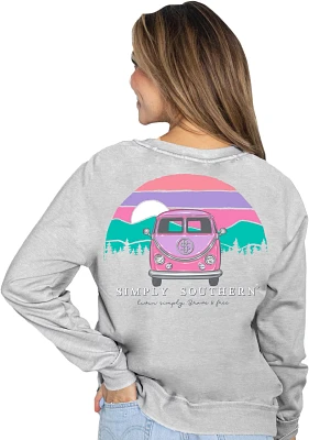 Simply Southern Women's Live Brave And Free Bus Fleece Crew Sweatshirt