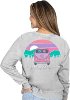 Simply Southern Women's Live Brave And Free Bus Fleece Crew Sweatshirt