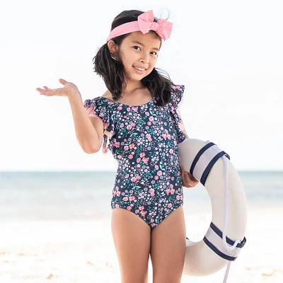 RuffleButts Girls' 4-7 Moonlit Meadow Butterfly Sleeve One Piece Swimsuit