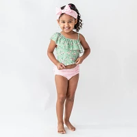 RuffleButts Girls' 4-7 Tea Roses One Shoulder Ruffle Tankini