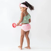 RuffleButts Girls' 4-7 Tea Roses One Shoulder Ruffle Tankini