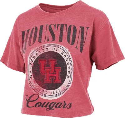 Three Square Women's University of Houston Vintage Wash Boyfriend Falkland Crop Graphic T-shirt