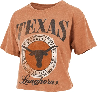 Three Square Women's University of Texas Vintage Wash Boyfriend Falkland Crop Graphic T-shirt