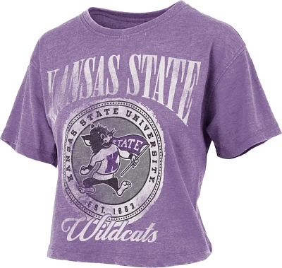 Three Square Women's Kansas State University Vintage Wash Boyfriend Falkland Crop Graphic T-shirt