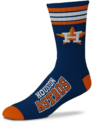 For Bare Feet Youth Houston Astros 4-Stripe Deuce Crew Socks                                                                    