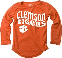 Wes and Willy Girls' Clemson University Retro Hippy High-Low Burn Out Long Sleeve T-shirt