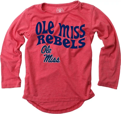 Wes and Willy Girls' University of Mississippi Retro Hippy High-Low Burn Out Long Sleeve T-shirt