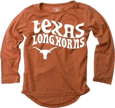 Wes and Willy Girls' University of Texas Retro Hippy High-Low Burn Out Long Sleeve T-shirt