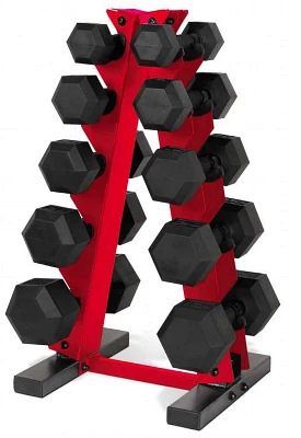 CAP Barbell 150 lb Coated Hex Dumbbell Set with Red Rack                                                                        