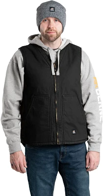 Berne Men's Heartland Sherpa-Lined Washed Duck V-Neck Vest