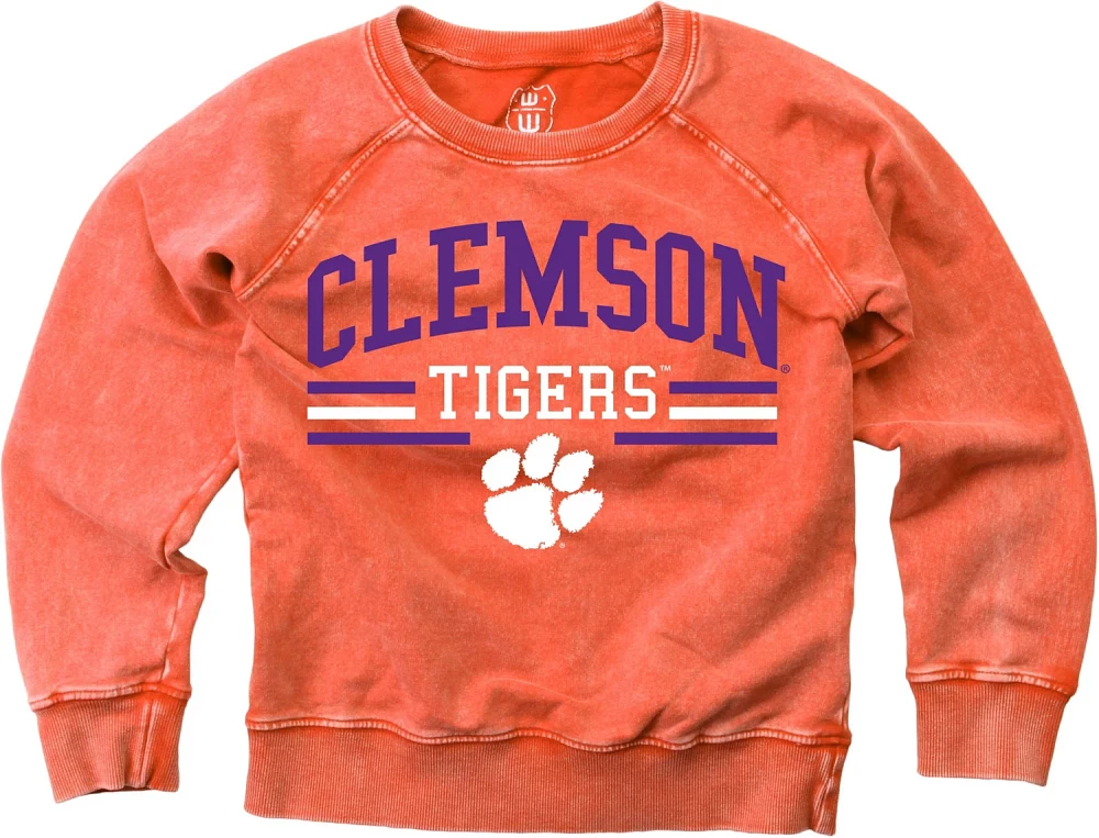 Wes and Willy Boys' Clemson University Faded Wash Fleece Long Sleeve Top