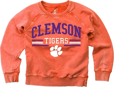Wes and Willy Boys' Clemson University Faded Wash Fleece Long Sleeve Top