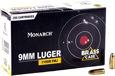 Monarch 9mm Luger 115-Grain FMJ Centerfire Ammunition - 250 Rounds                                                              