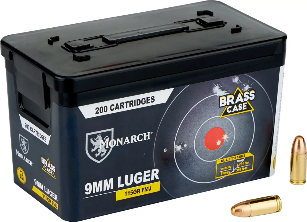 Monarch Brass Case 9mm Luger 115-Grain Flip Top Ammunition Can - 200 Rounds | Hamilton Place