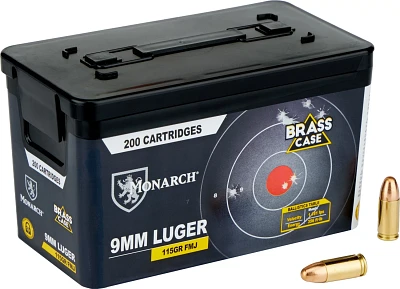Monarch Brass Case 9mm Luger 115-Grain Flip Top Ammunition Can - 200 Rounds                                                     